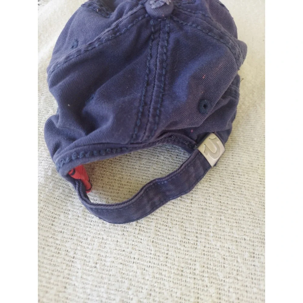 True Religion Hat Unisex OS Navy Love 1971 Buddha Logo Distressed Baseball Cap
